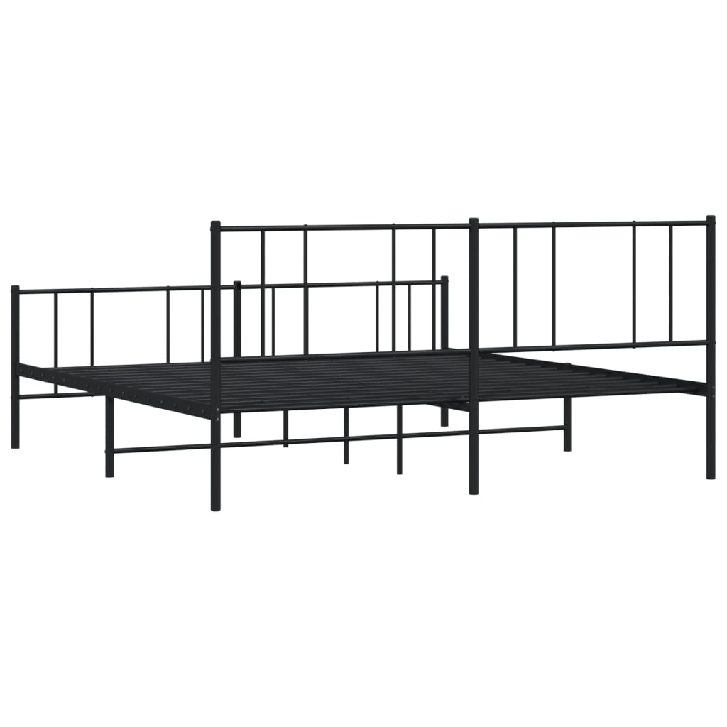 Metal Bed Frame With Headboard And Footboard Black 180X200 Cm Super King