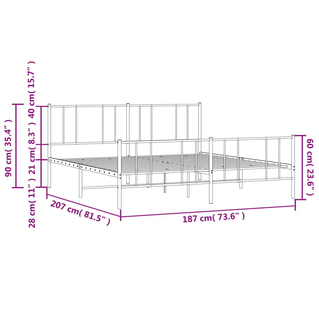 Metal Bed Frame With Headboard And Footboard Black 180X200 Cm Super King