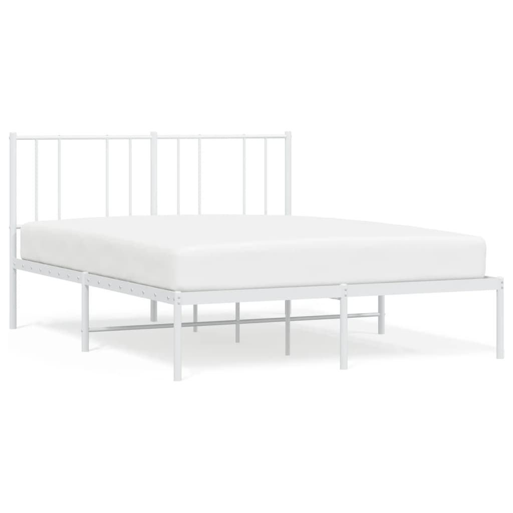 Metal Bed Frame With Headboard White 150X200 Cm King Size