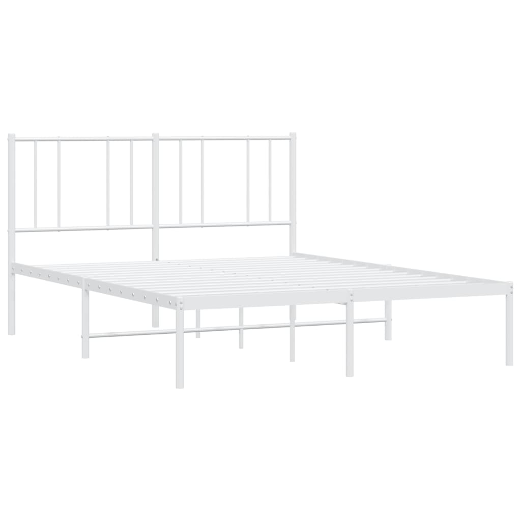 Metal Bed Frame With Headboard White 150X200 Cm King Size