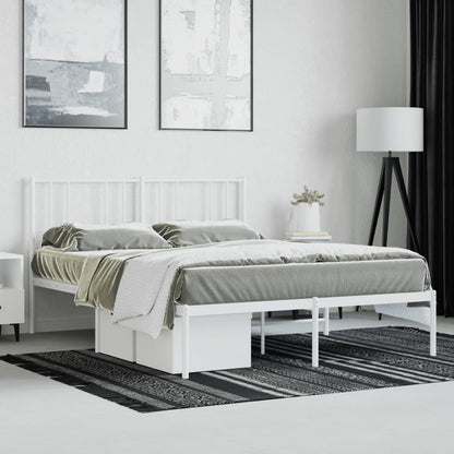 Metal Bed Frame With Headboard White 150X200 Cm King Size