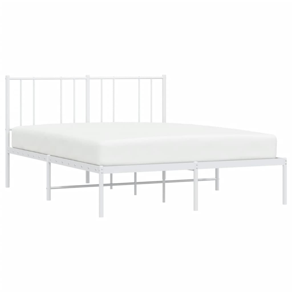 Metal Bed Frame With Headboard White 150X200 Cm King Size