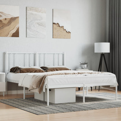 Metal Bed Frame With Headboard White 150X200 Cm King Size