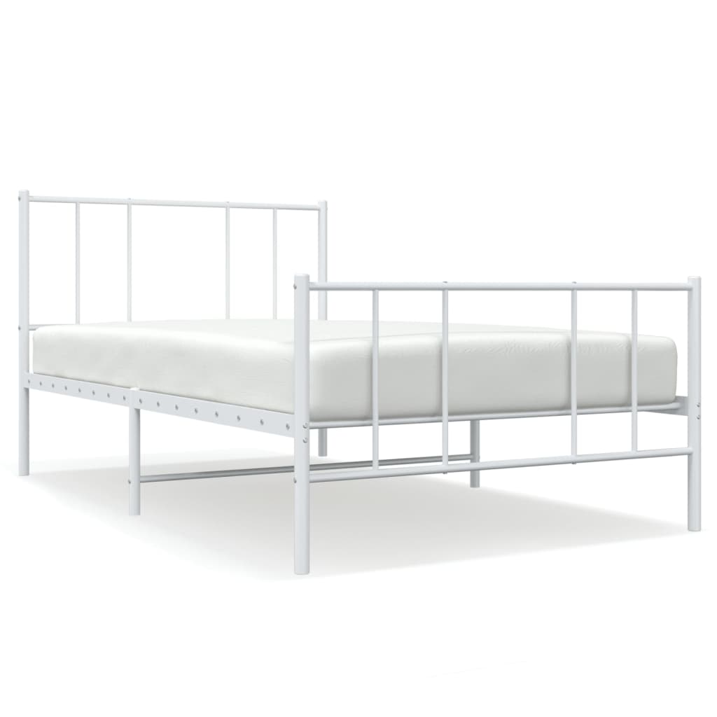 Metal Bed Frame With Headboard And Footboard White 90X190 Cm Single