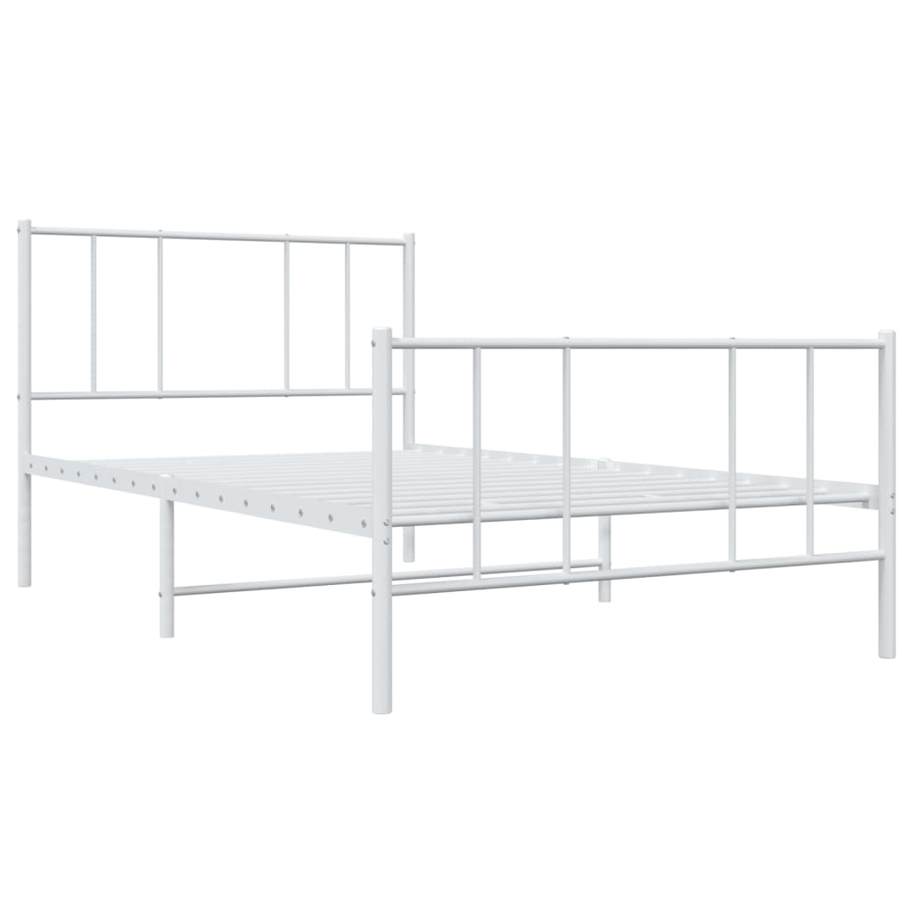 Metal Bed Frame With Headboard And Footboard White 90X190 Cm Single