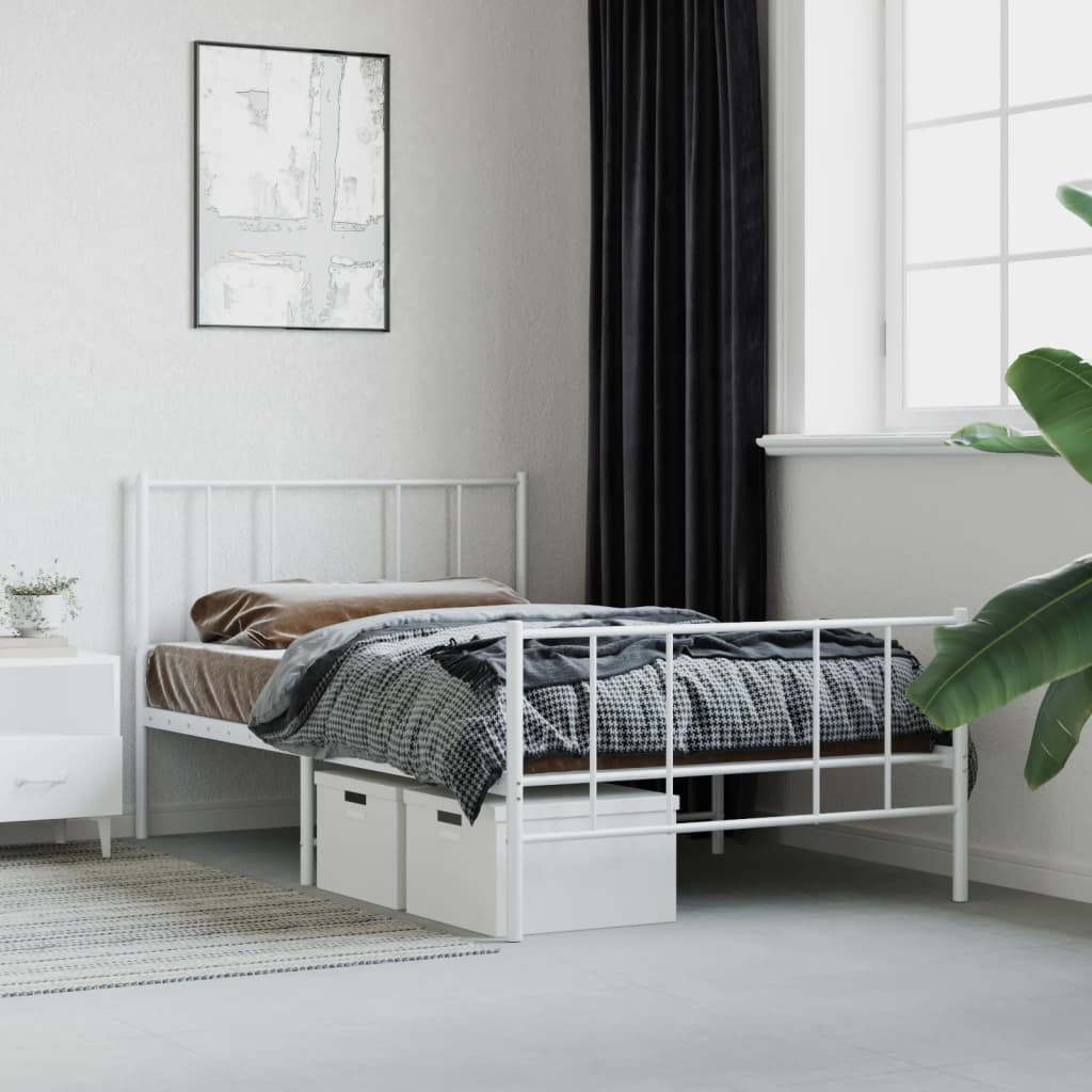 Metal Bed Frame With Headboard And Footboard White 90X190 Cm Single