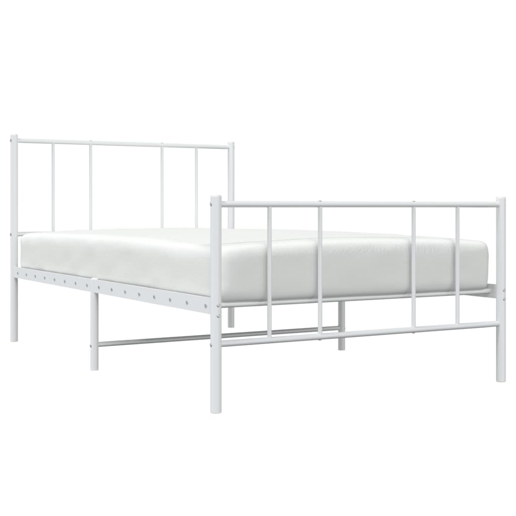 Metal Bed Frame With Headboard And Footboard White 90X190 Cm Single