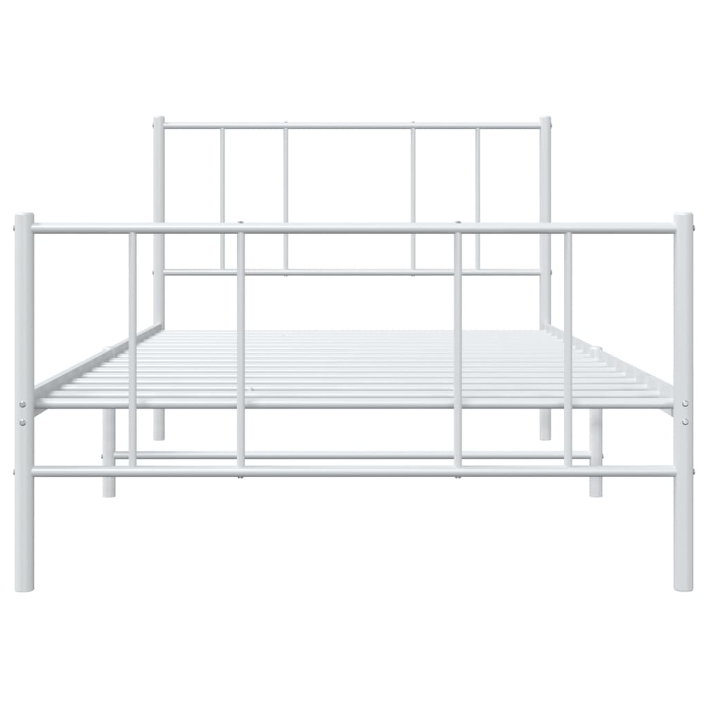 Metal Bed Frame With Headboard And Footboard White 90X190 Cm Single