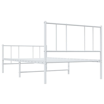 Metal Bed Frame With Headboard And Footboard White 90X190 Cm Single