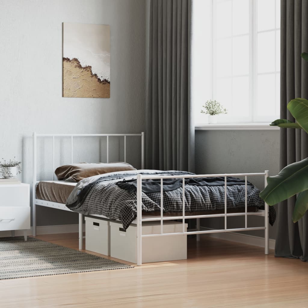 Metal Bed Frame With Headboard And Footboard White 90X190 Cm Single