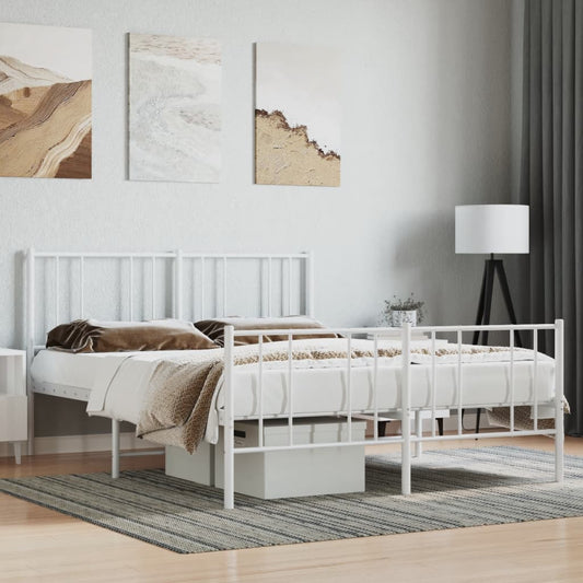 Metal Bed Frame With Headboard And Footboard White 120X190 Cm Small Double