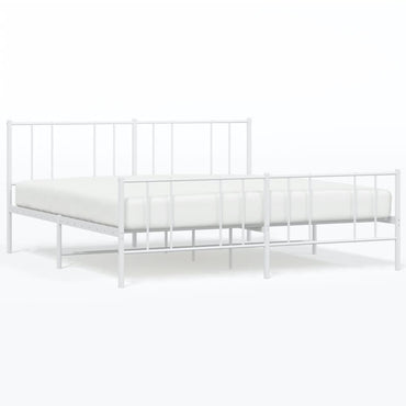 Metal Bed Frame With Headboard And Footboard White 180X200 Cm Super King