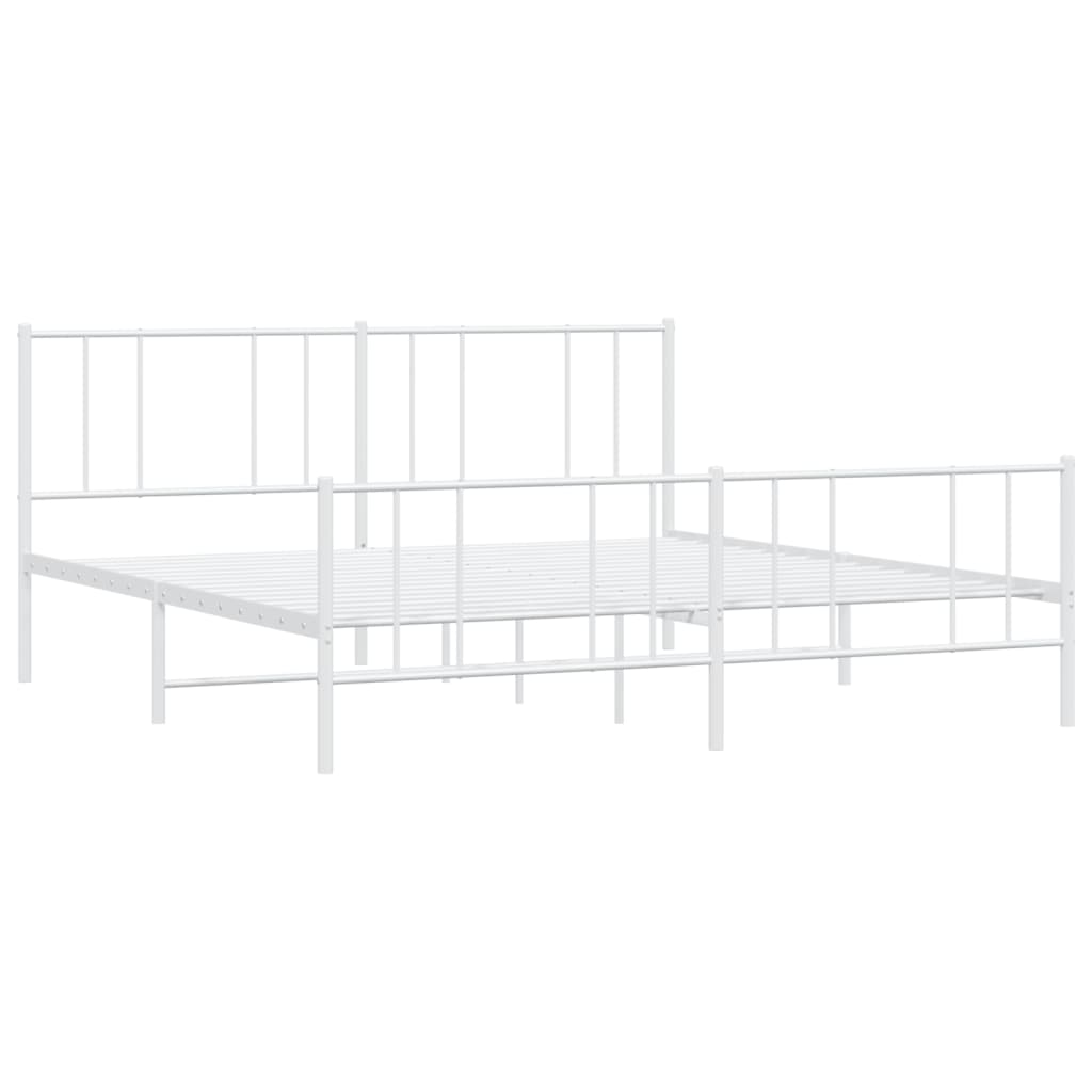 Metal Bed Frame With Headboard And Footboard White 180X200 Cm Super King