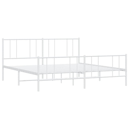 Metal Bed Frame With Headboard And Footboard White 180X200 Cm Super King