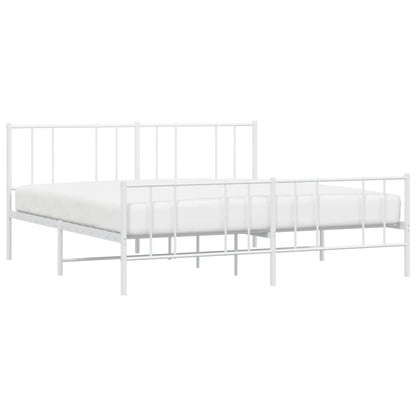 Metal Bed Frame With Headboard And Footboard White 180X200 Cm Super King