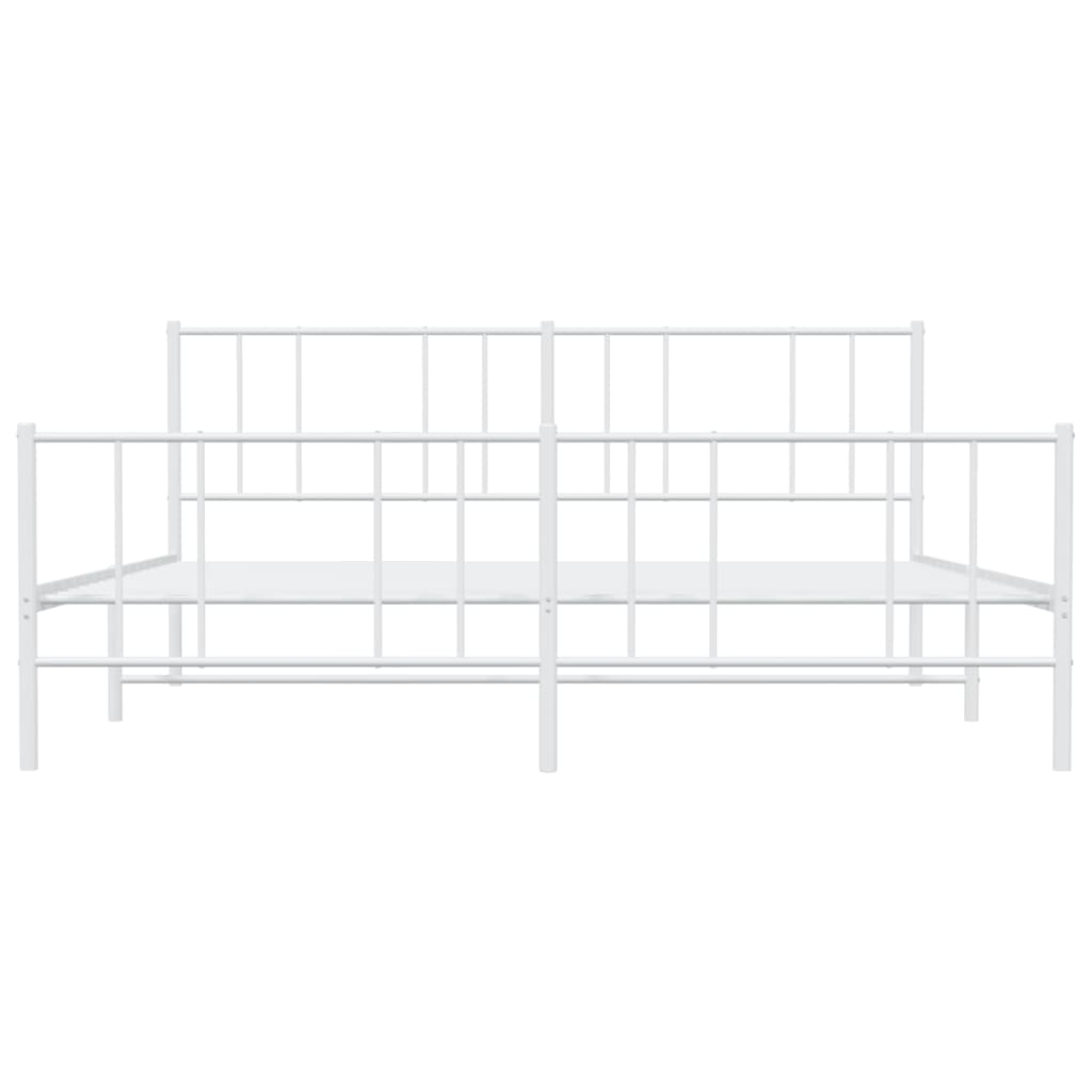 Metal Bed Frame With Headboard And Footboard White 180X200 Cm Super King