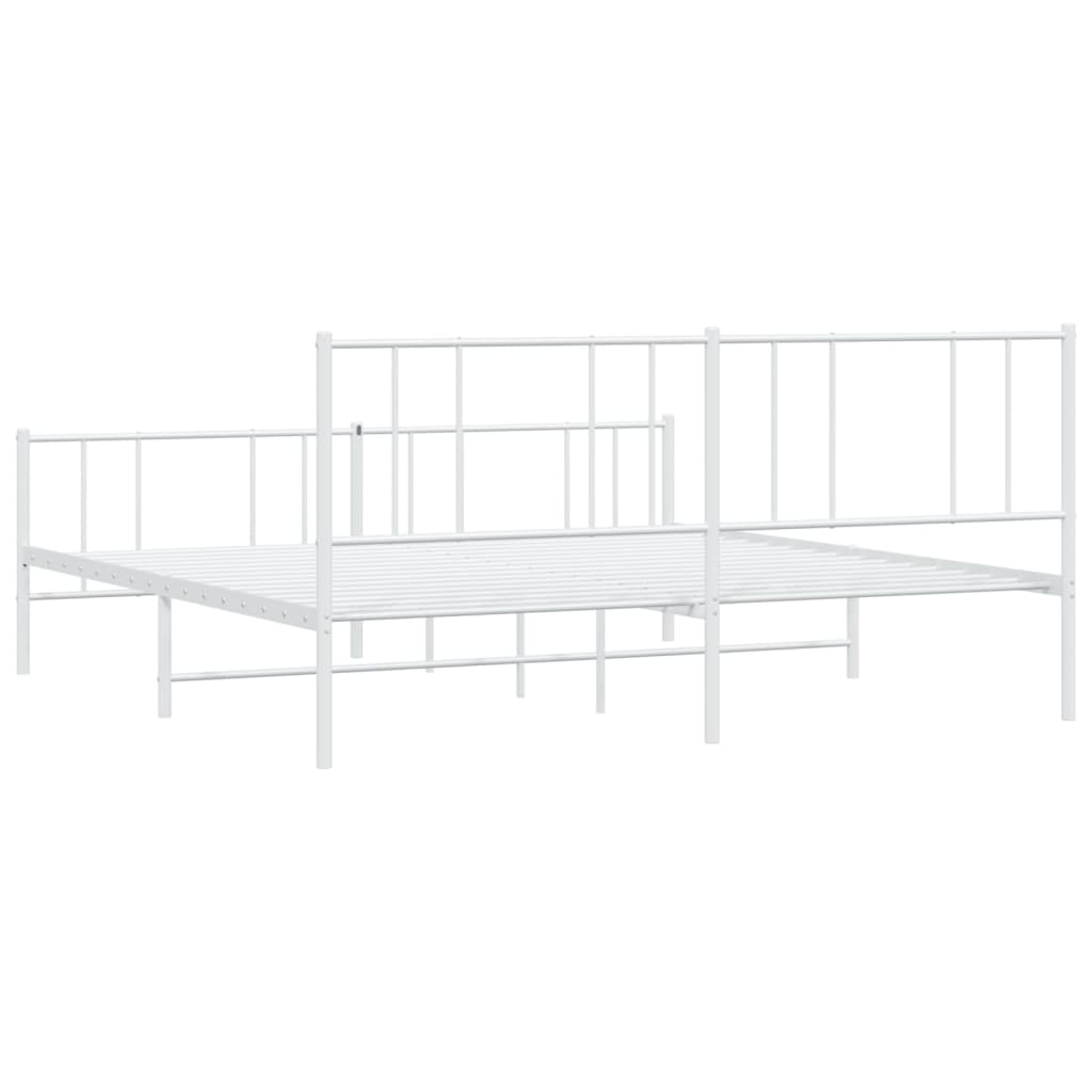 Metal Bed Frame With Headboard And Footboard White 180X200 Cm Super King