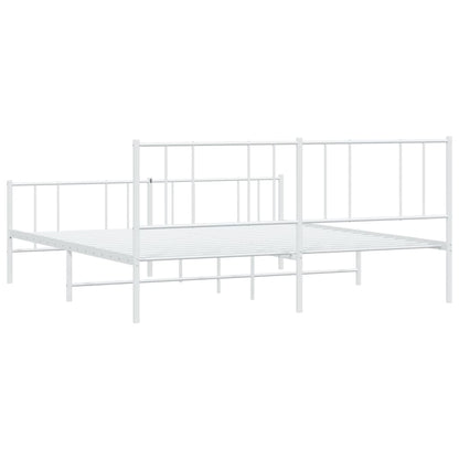 Metal Bed Frame With Headboard And Footboard White 180X200 Cm Super King