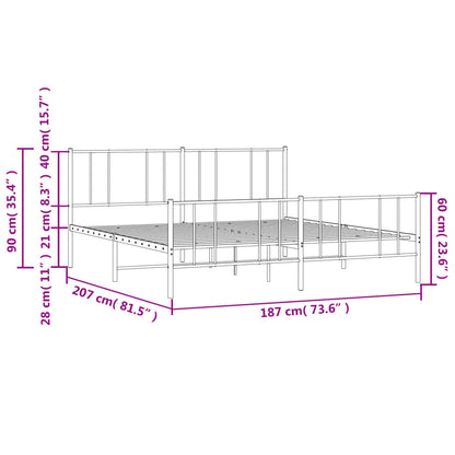 Metal Bed Frame With Headboard And Footboard White 180X200 Cm Super King