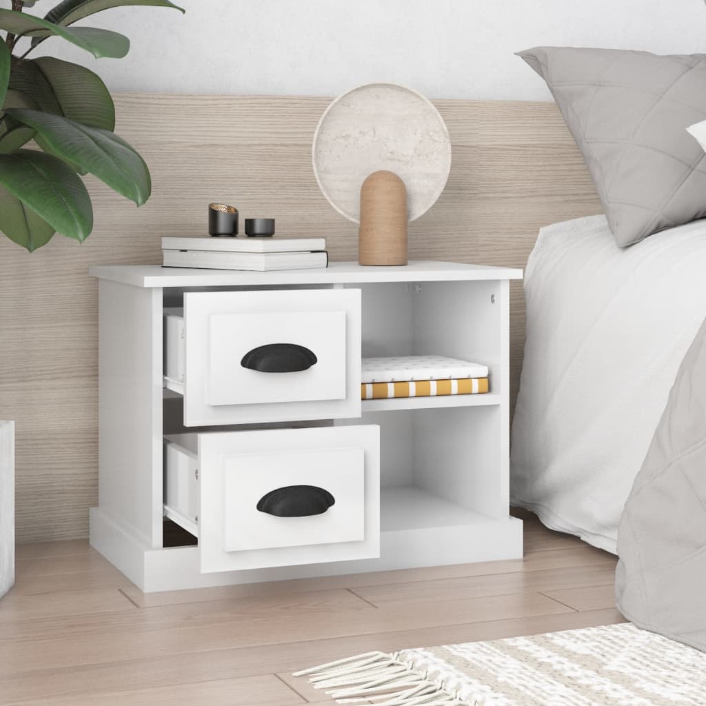 Bedside Cabinet High Gloss White 60X35.5X45 Cm