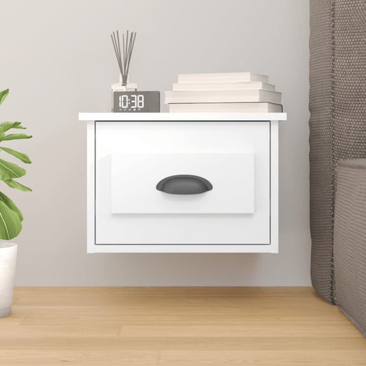 Wall-Mounted Bedside Cabinet High Gloss White 41.5X36X28Cm