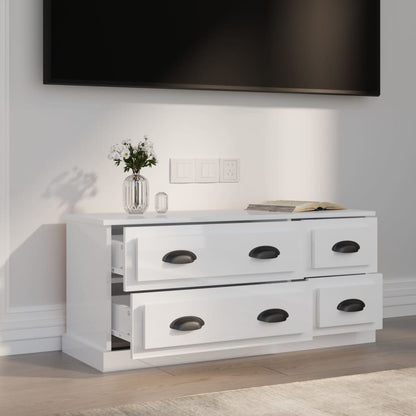 Tv Cabinet High Gloss White 100X35.5X45 Cm Engineered Wood