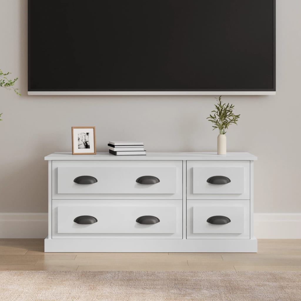 Tv Cabinet High Gloss White 100X35.5X45 Cm Engineered Wood