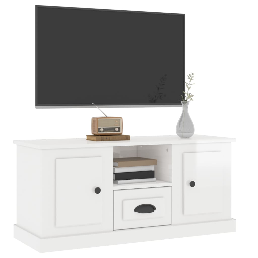 Tv Cabinet High Gloss White 100X35.5X45 Cm Engineered Wood