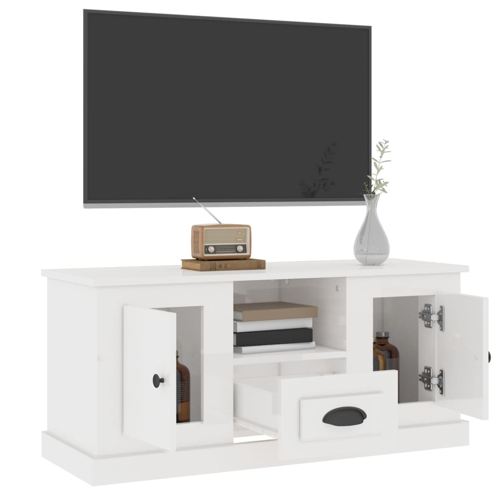 Tv Cabinet High Gloss White 100X35.5X45 Cm Engineered Wood