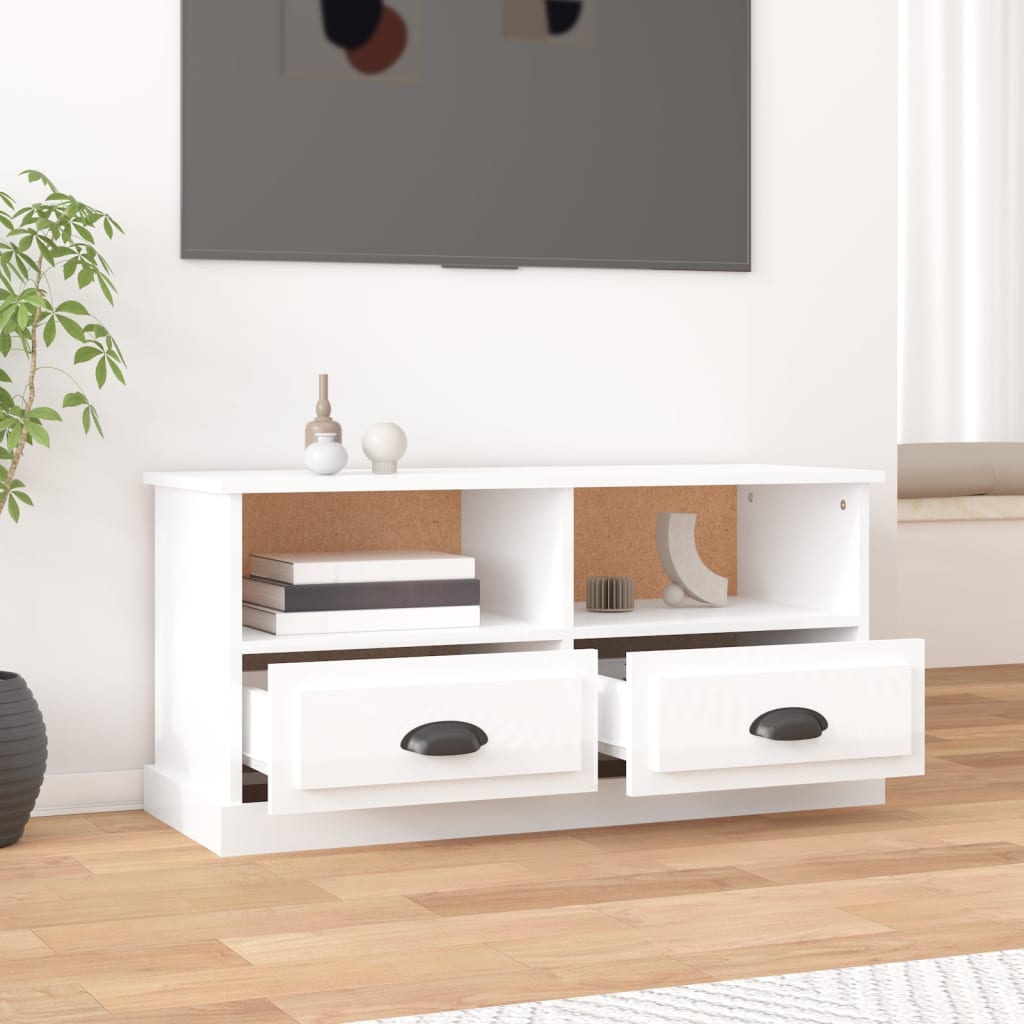 Tv Cabinet High Gloss White 93X35.5X45 Cm Engineered Wood