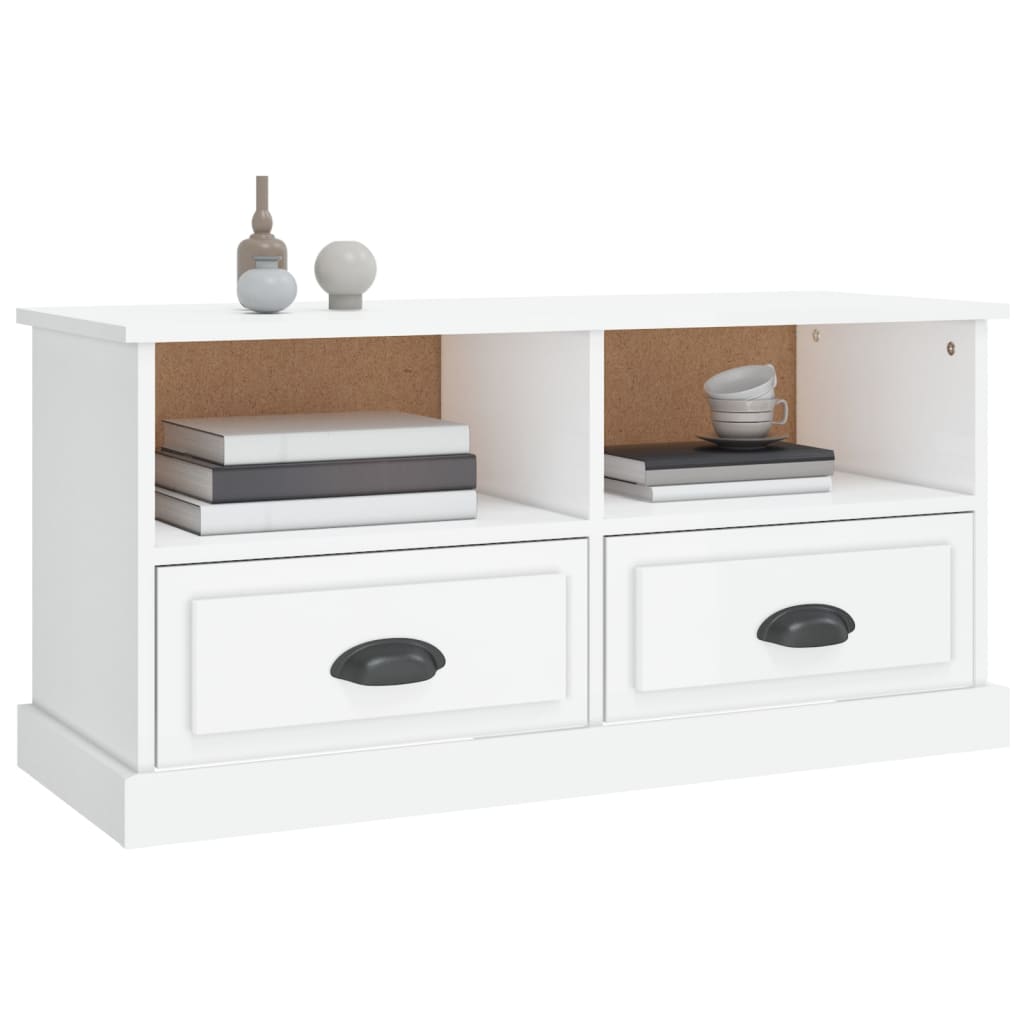 Tv Cabinet High Gloss White 93X35.5X45 Cm Engineered Wood