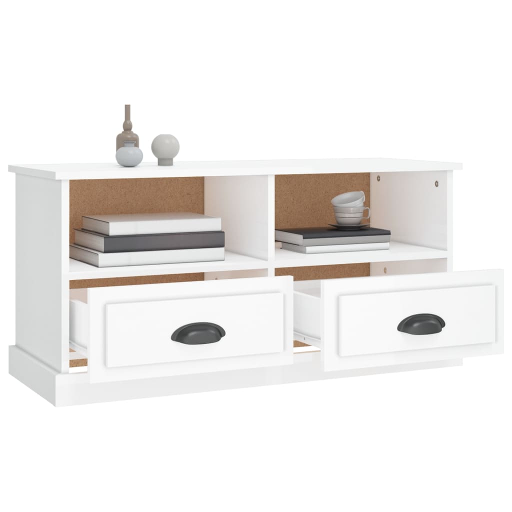 Tv Cabinet High Gloss White 93X35.5X45 Cm Engineered Wood