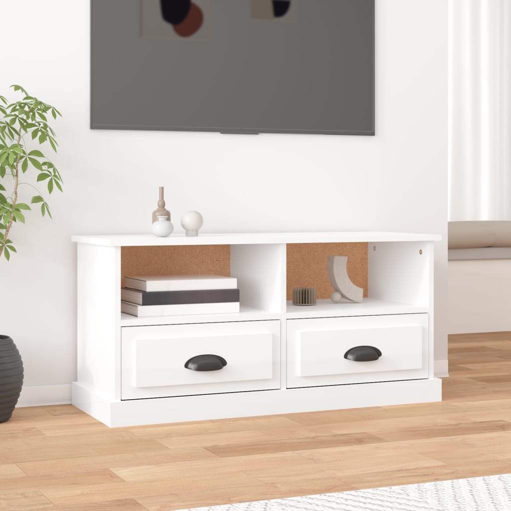 Tv Cabinet High Gloss White 93X35.5X45 Cm Engineered Wood