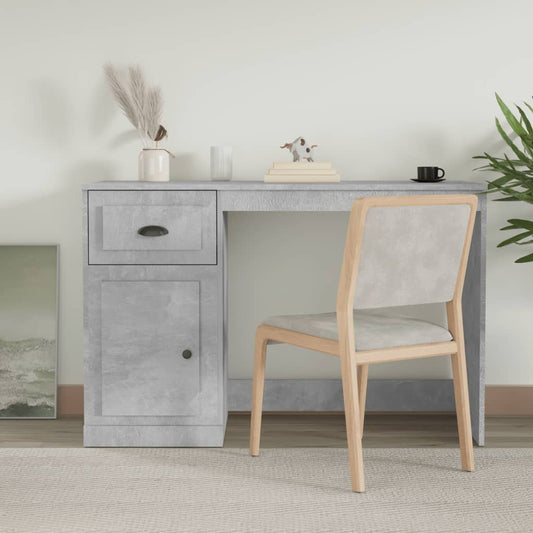 Desk With Drawer Concrete Grey 115X50X75 Cm Engineered Wood