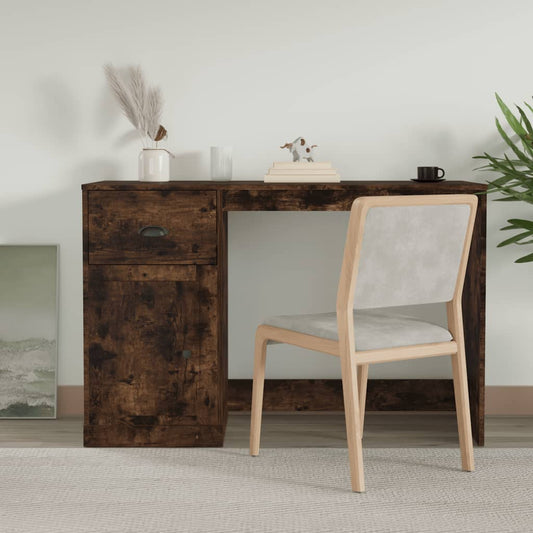 Desk With Drawer Smoked Oak 115X50X75 Cm Engineered Wood