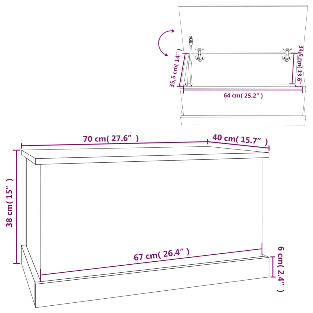 Storage Box High Gloss White 70X40X38 Cm Engineered Wood