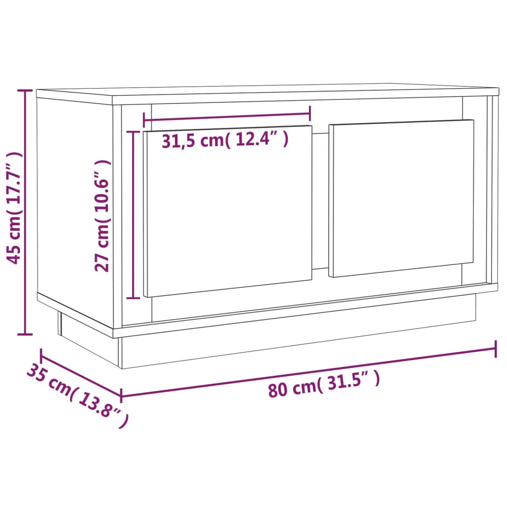 Tv Cabinet High Gloss White 80X35X45 Cm Engineered Wood