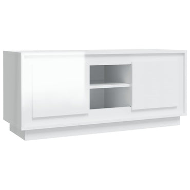 Tv Cabinet High Gloss White 102X35X45 Cm Engineered Wood