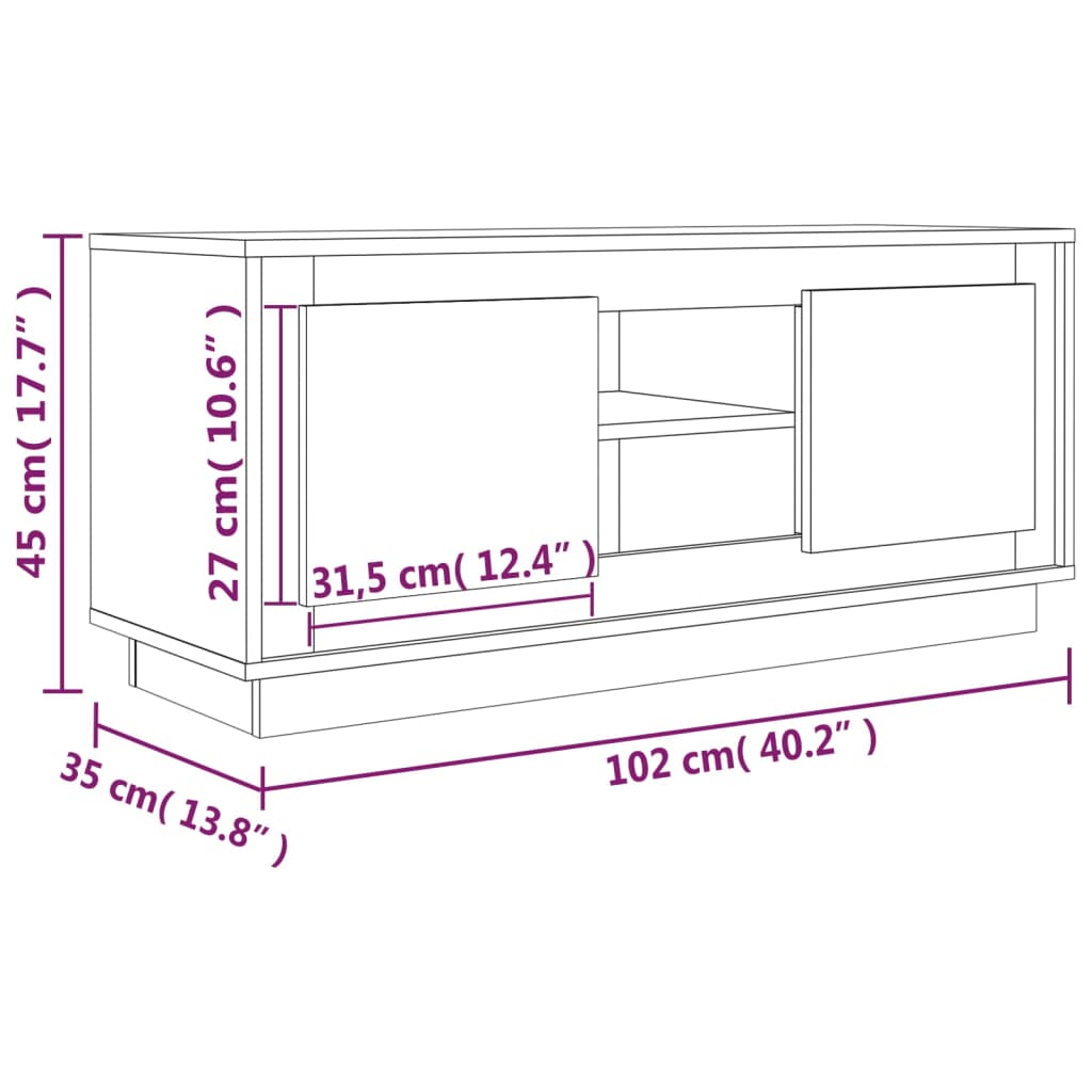 Tv Cabinet High Gloss White 102X35X45 Cm Engineered Wood