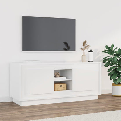 Tv Cabinet High Gloss White 102X35X45 Cm Engineered Wood