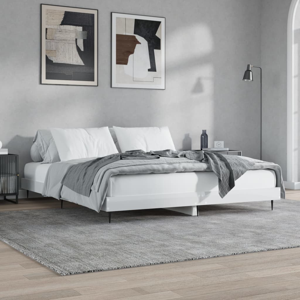 Bed Frame High Gloss White 180X200 Cm Super King Engineered Wood