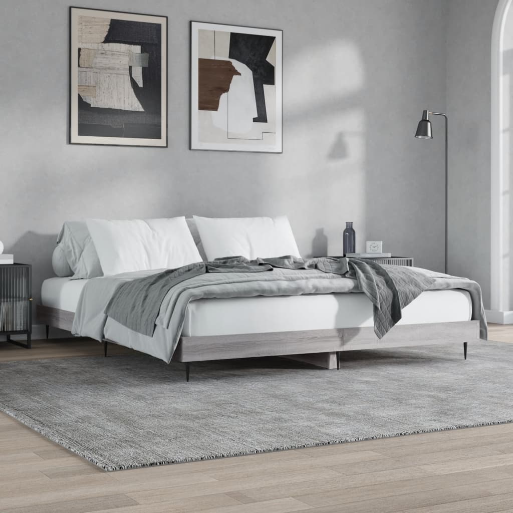 Bed Frame Grey Sonoma 180X200 Cm Super King Engineered Wood