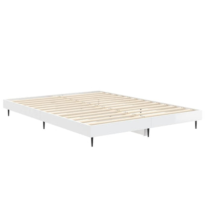 Bed Frame High Gloss White 135X190 Cm Double Engineered Wood