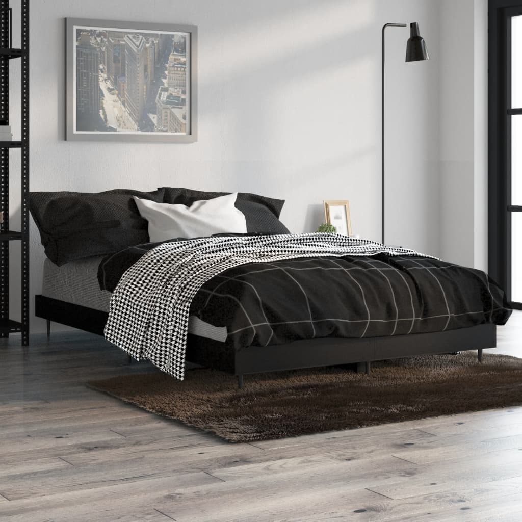 Bed Frame Black 120X190 Cm Small Double Engineered Wood