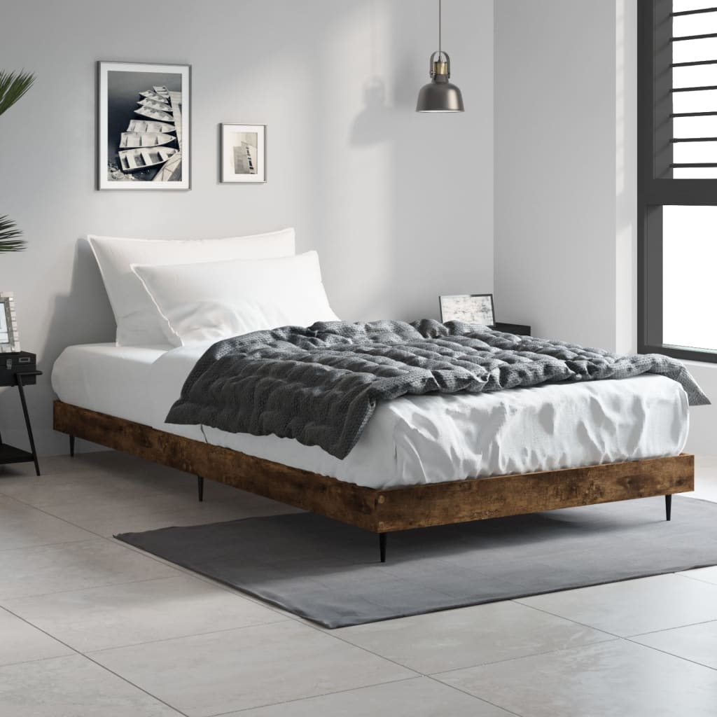 Bed Frame Smoked Oak 90X190 Cm Single Engineered Wood