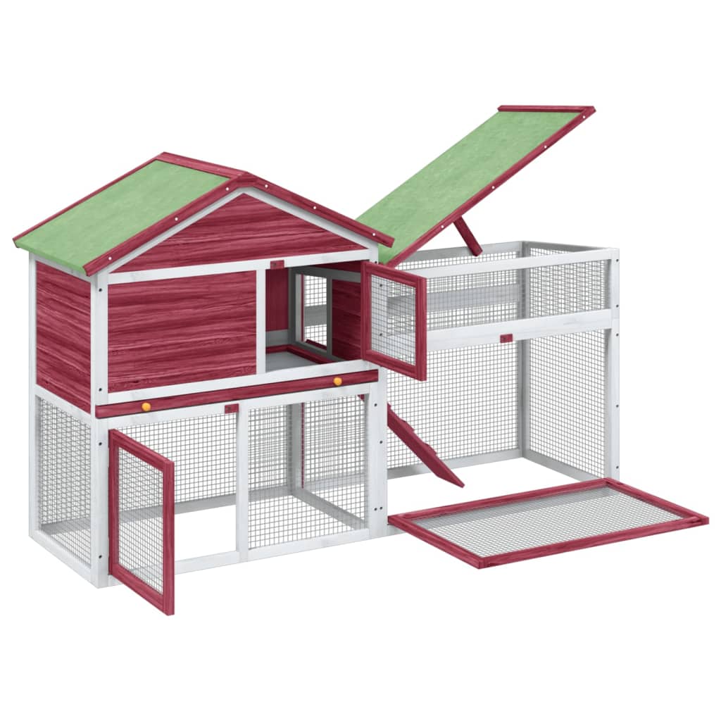 Rabbit Hutch Red 185.5X60.5X109.5 Cm Solid Wood Pine