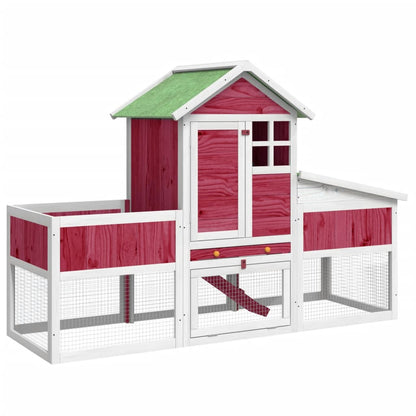 Rabbit Hutch Red 170X63X113 Cm Solid Wood Pine