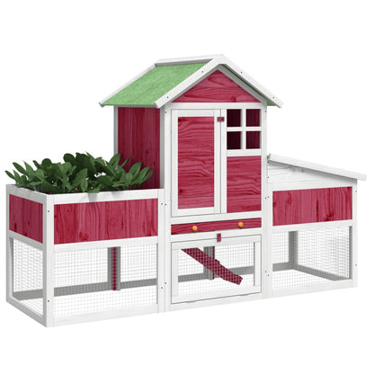 Rabbit Hutch Red 170X63X113 Cm Solid Wood Pine