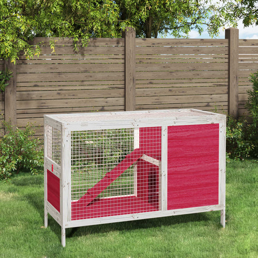 Rabbit Hutch Red 103X44X69.5 Cm Solid Wood Pine