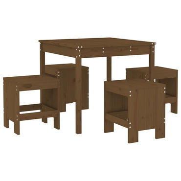 5 Piece Garden Dining Set Honey Brown Solid Wood Pine